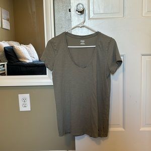 VS Pink Light Army Green Deep Neck Top